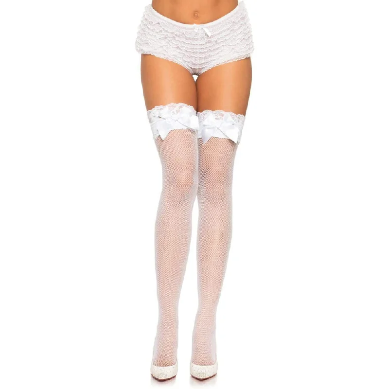 Leg Avenue Violet Lace Top Bow Fishnet Thigh-High Stockings