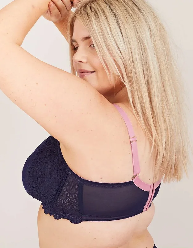 Oola Spot And Lace Plunge Bra Navy