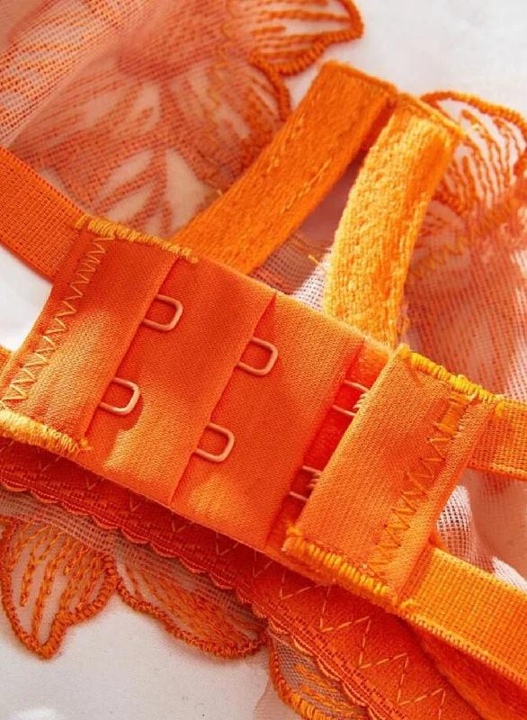 Orange Lingerie Set Embroidery Mesh Underwire