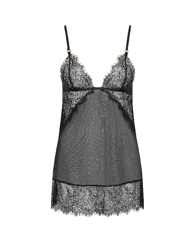 Peony Short Chemise and Thong Set Black