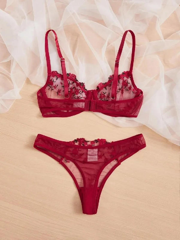 Red Floral Lingerie Set