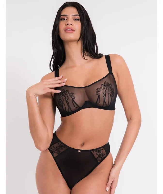 Scantilly Sheer Flora Bandeau Bra - Black