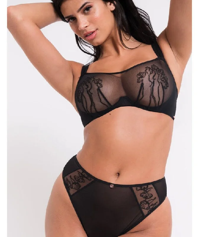 Scantilly Sheer Flora Bandeau Bra - Black