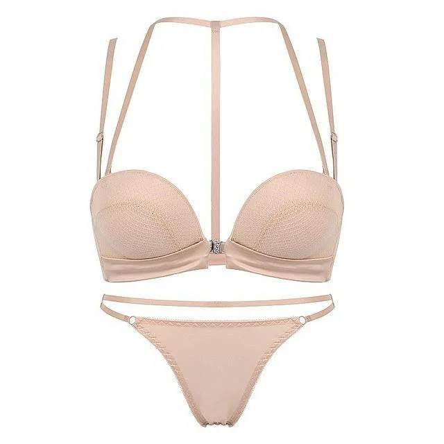 Sexy Push Up Front Closure Lingerie Set Gathering Seamless Underwear 3/4 Cup Brassiere Women Bralette Bra And Panties Set