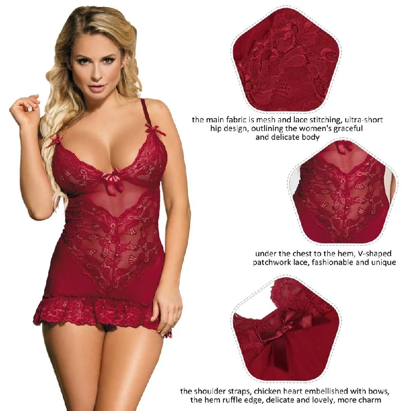 Slim Deep V Neck Lace Sleepwear Egypt With Thong