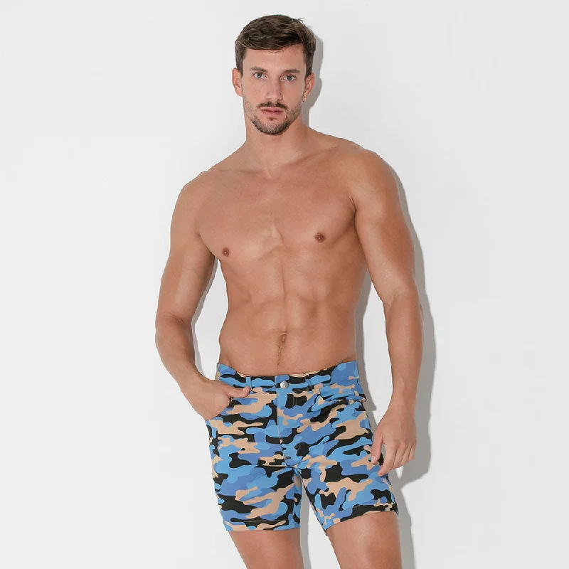 Code 22 slim fit 5"" stretch short 9712 camouflage petrol blue