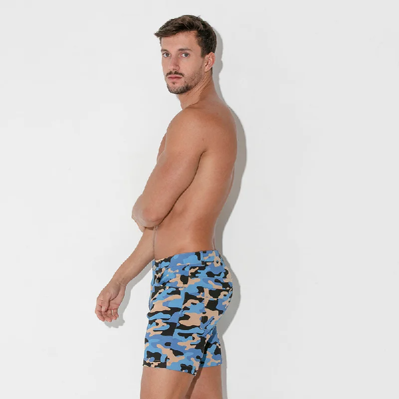 Code 22 slim fit 5"" stretch short 9712 camouflage petrol blue