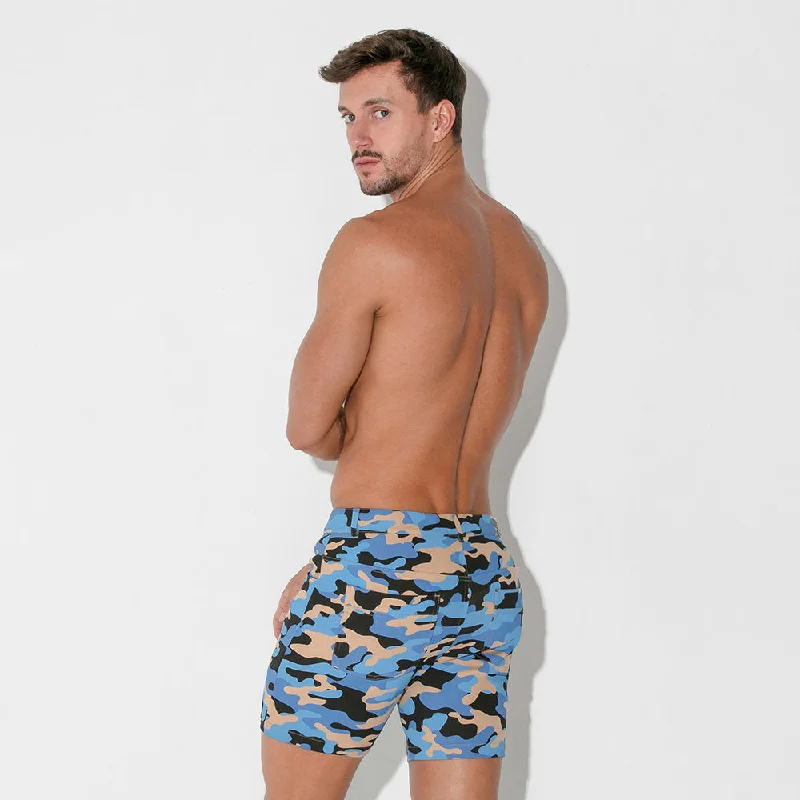 Code 22 slim fit 5"" stretch short 9712 camouflage petrol blue