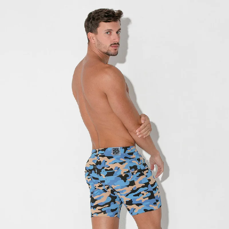 Code 22 slim fit 5"" stretch short 9712 camouflage petrol blue