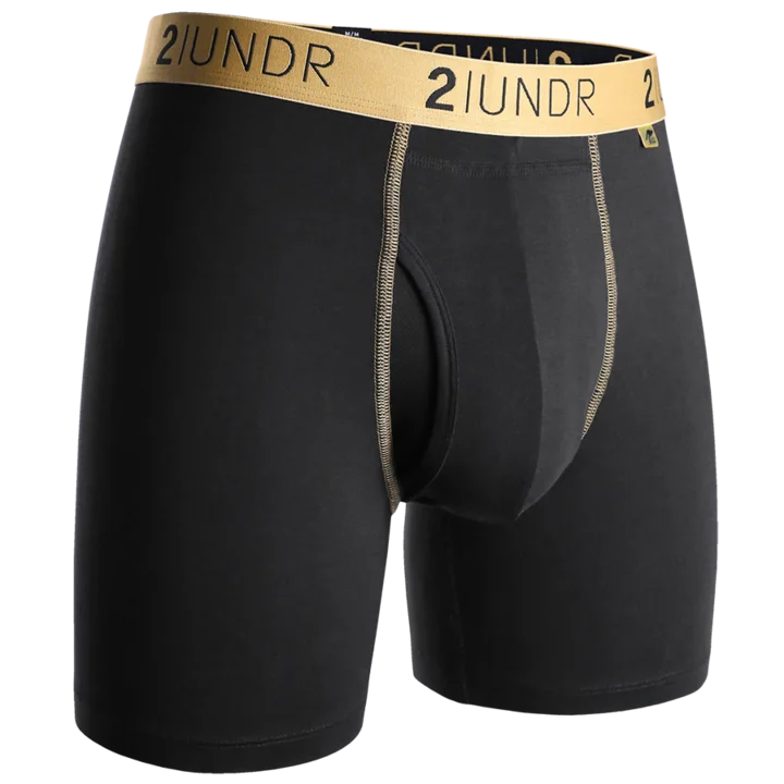 2UNDR Swing Shift 6"" Boxer Brief -  Black w/ Gold