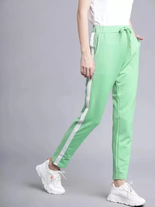 Women Striped Light Green Track Pants