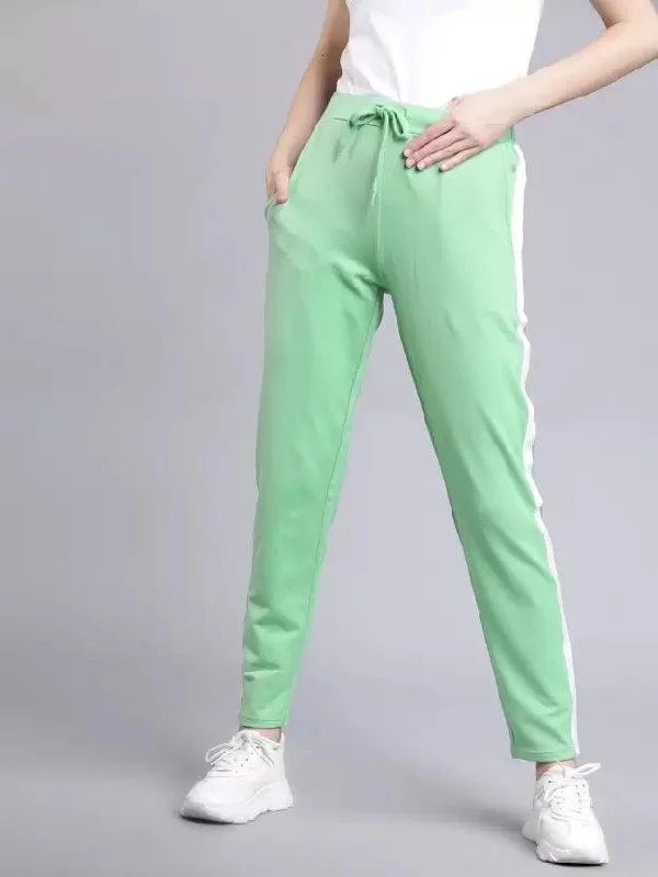 Women Striped Light Green Track Pants