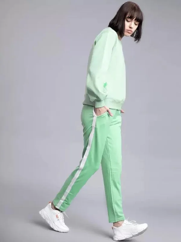 Women Striped Light Green Track Pants