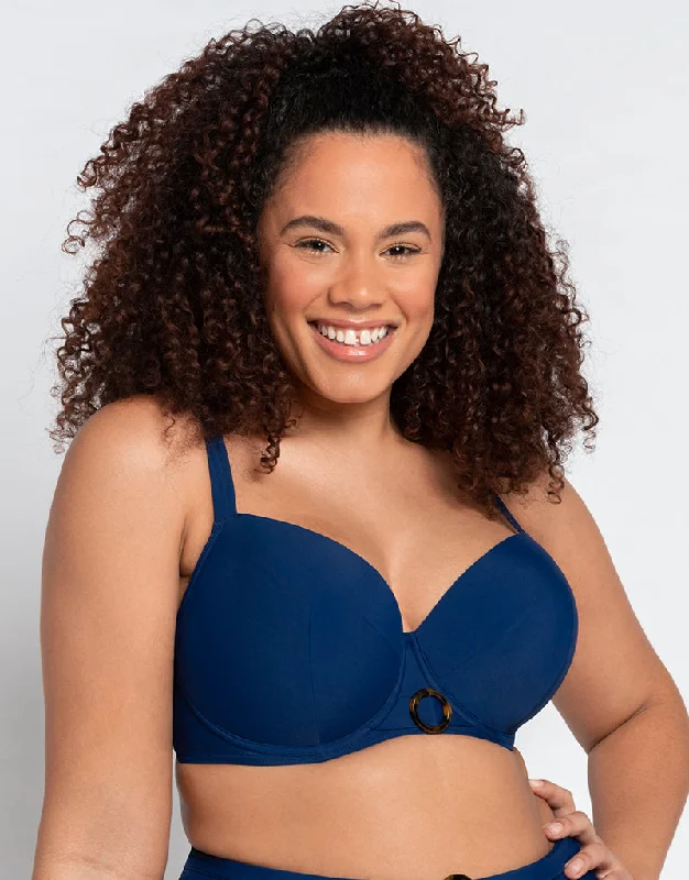 Curvy Kate Retro Sun Padded Balcony Bikini Multiway Top Navy