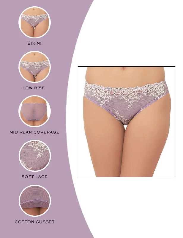 Embrace Lace Low Waist Medium Coverage Bridal Wear Lace Bikini Panty - Lavender