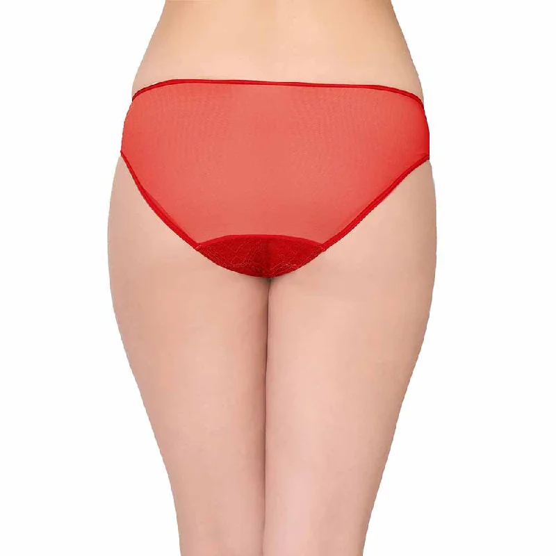 Gaia Low Waist  Medium Coverage Bridal Wear Lace Bikini Panty - Red