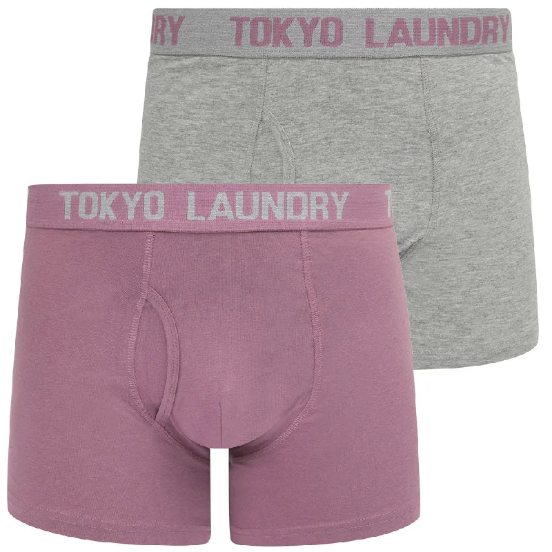 Hillside 2 (2 Pack) Boxer Shorts Set in Light Grey Marl / Grapeade - Tokyo Laundry