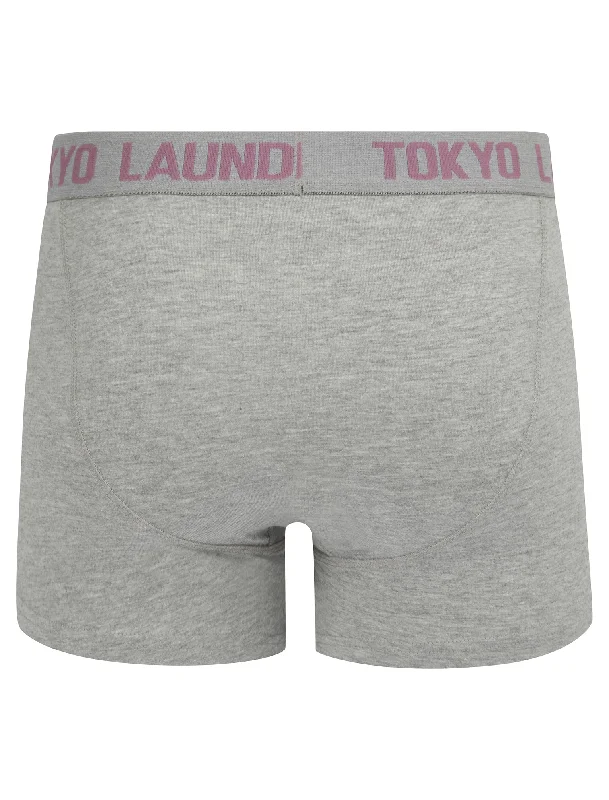 Hillside 2 (2 Pack) Boxer Shorts Set in Light Grey Marl / Grapeade - Tokyo Laundry