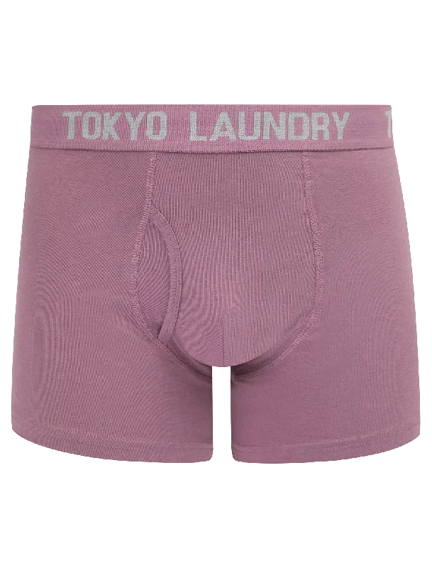 Hillside 2 (2 Pack) Boxer Shorts Set in Light Grey Marl / Grapeade - Tokyo Laundry