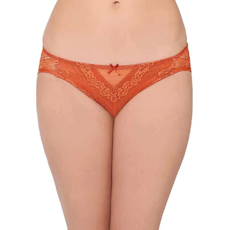 Lucy  Low Waist  Medium Coverage Bridal Wear Lace Bikini Panty - Rust