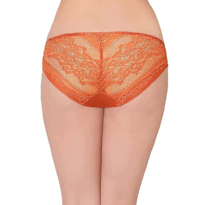 Lucy  Low Waist  Medium Coverage Bridal Wear Lace Bikini Panty - Rust