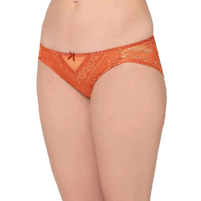 Lucy  Low Waist  Medium Coverage Bridal Wear Lace Bikini Panty - Rust