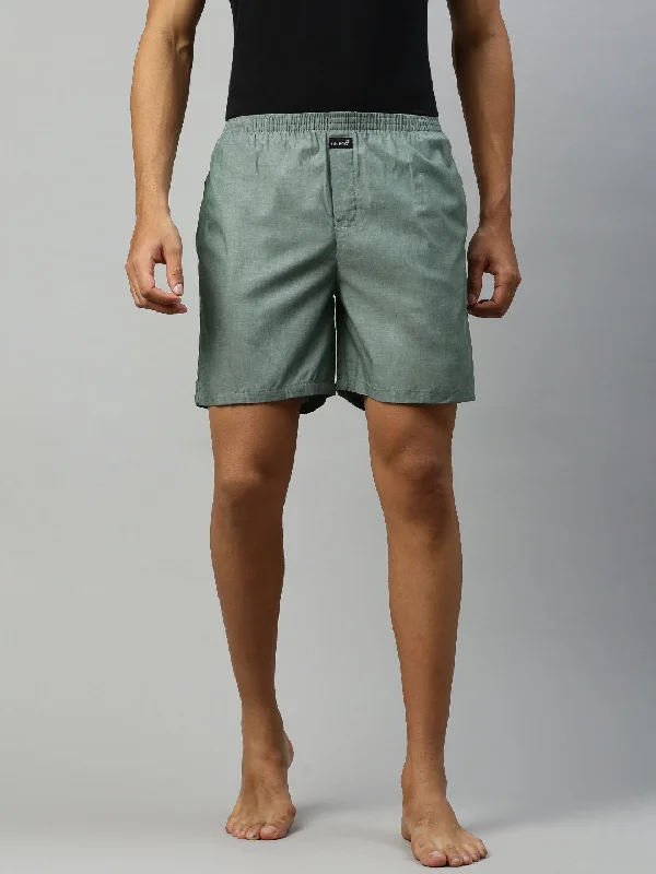 Mens Green Plain Woven Boxer Long WB24