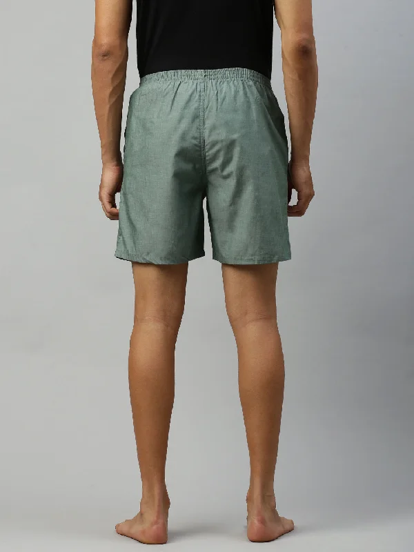 Mens Green Plain Woven Boxer Long WB24