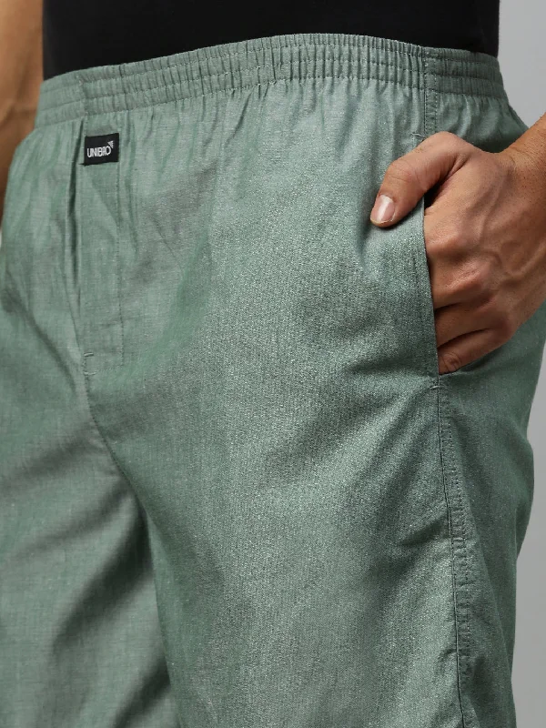 Mens Green Plain Woven Boxer Long WB24