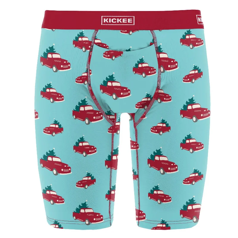 Men's Print Long Boxer Brief with Top Fly in Iceberg Trucks and Trees