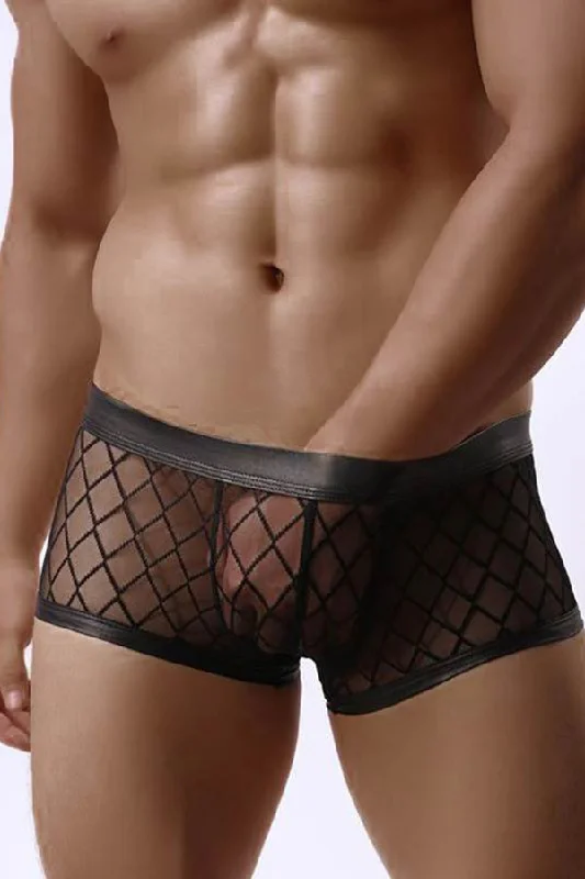 Mens Sexy Sheer Black Boxer Underwear