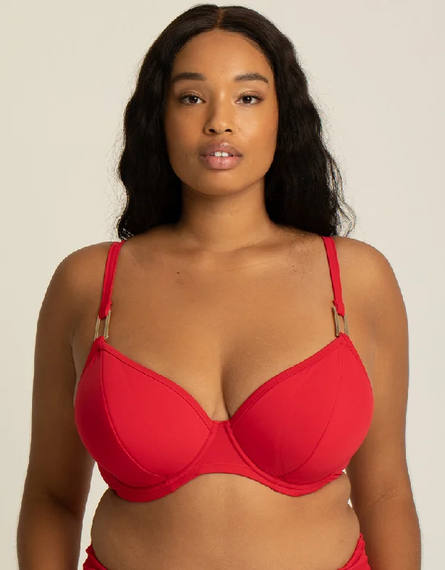 Miss Mandalay Boudoir Beach Padded Triangle Bikini Top Crimson