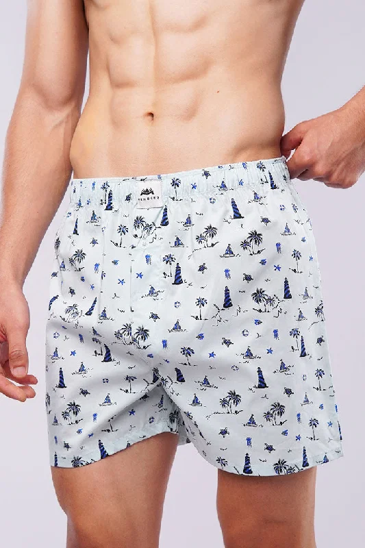 Printed Woven Boxer Shorts - Pastel Blue