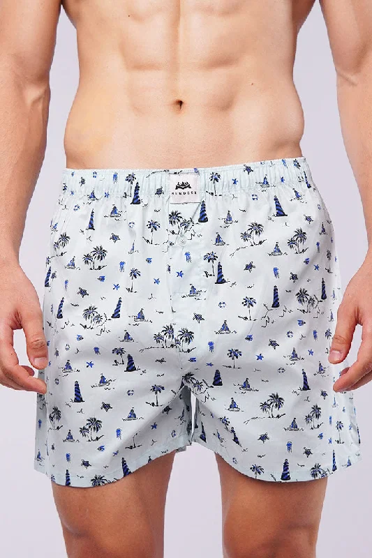 Printed Woven Boxer Shorts - Pastel Blue