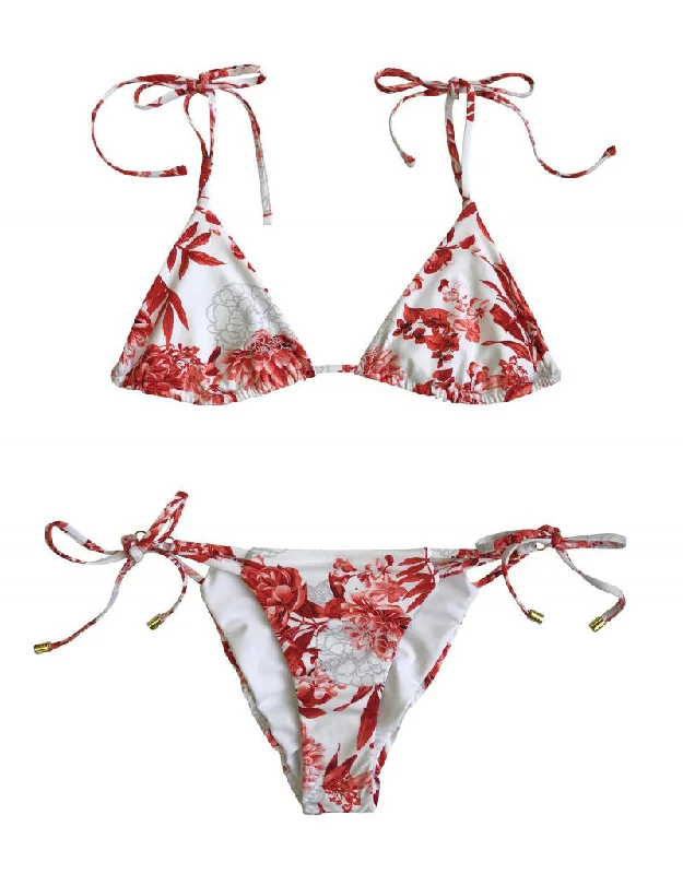 Samantha Triangle Bikini Top in Red Floral