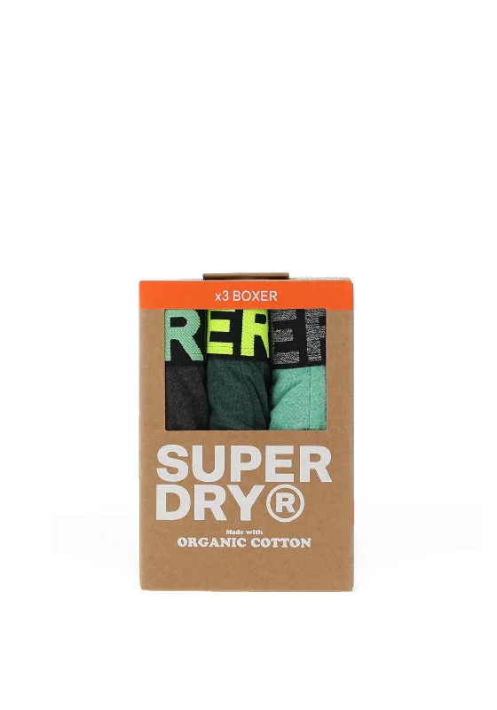 Superdry 3 Pack Logo Wasitband Boxers, Raven Black Marl