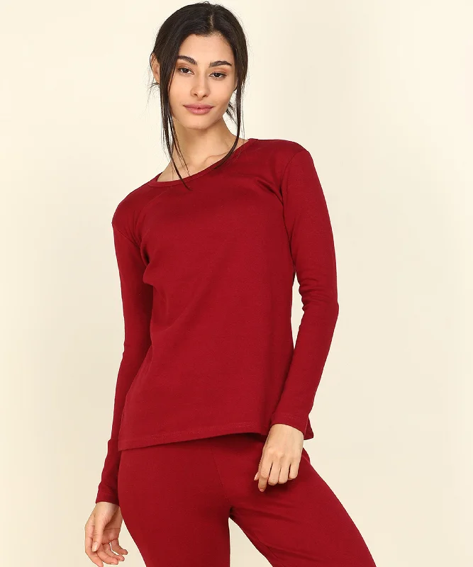 Thermal Full Sleeve Top for Winter Stretchable - Maroon