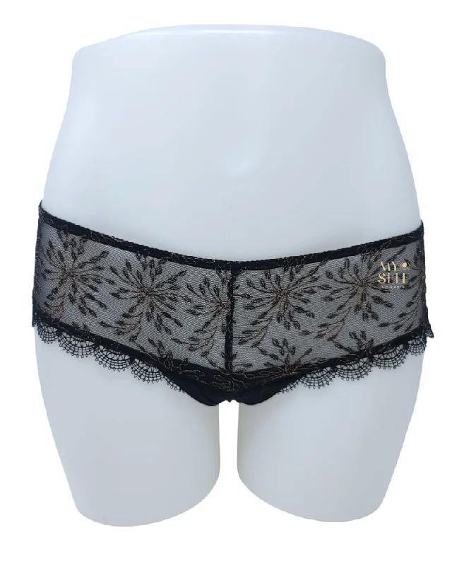 1A2630 Black/Gold Lace Singuliere Boyshort