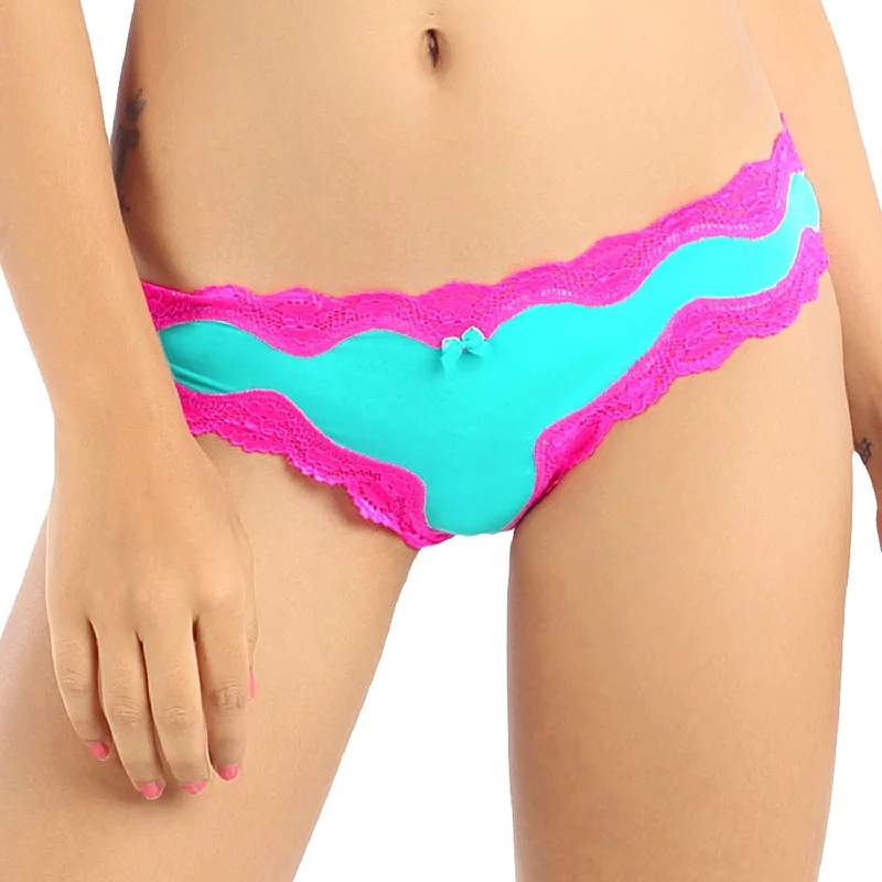 Bikini Lace with Trim Panty Teal With Pink CSB03