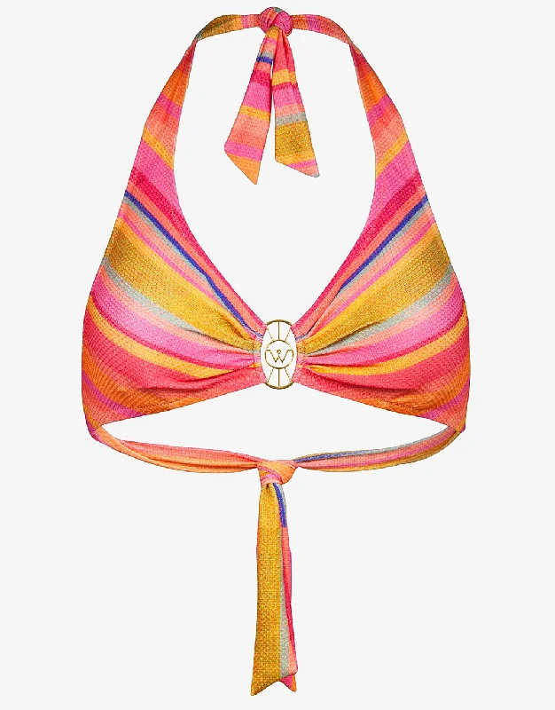 Dopamine Stripe Halter Bikini Top - Dopamine Brights