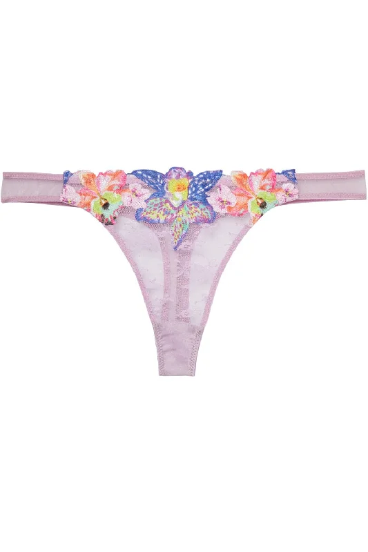 Orchid Embroidery Thong