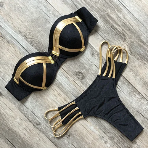 Gold Stamping Bikini Set Sexy Padded Women Swimsuit