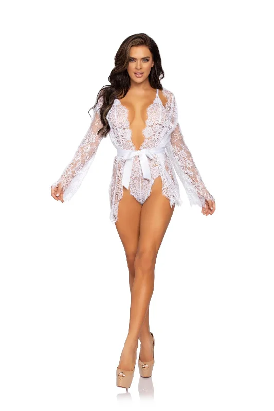 Leg Avenue  Floral Lace Teddy With Matching Robe  86112