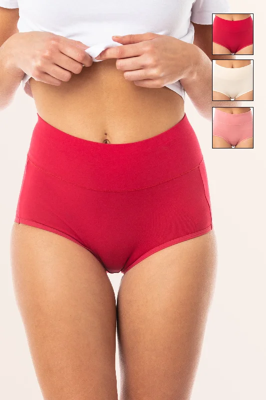 Seamless High Rise Briefs (3-Pack) - Dusky Pink/Nude/Wine Red