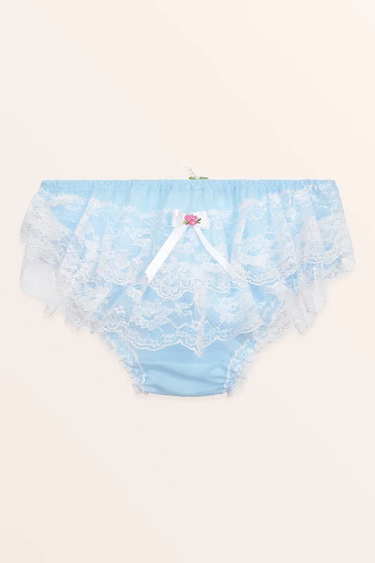 Sheer Ruffle Lace Panties - Baby Blue / White Lace