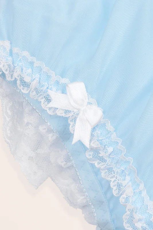 Sheer Ruffle Lace Panties - Baby Blue / White Lace