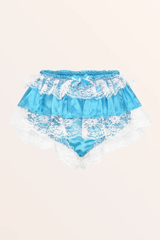 Sissy Satin Lacy Skirted Panties - Aqua Blue