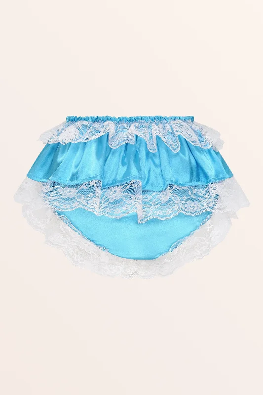 Sissy Satin Lacy Skirted Panties - Aqua Blue