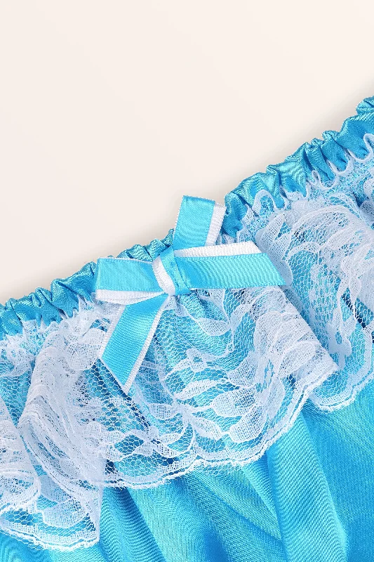 Sissy Satin Lacy Skirted Panties - Aqua Blue