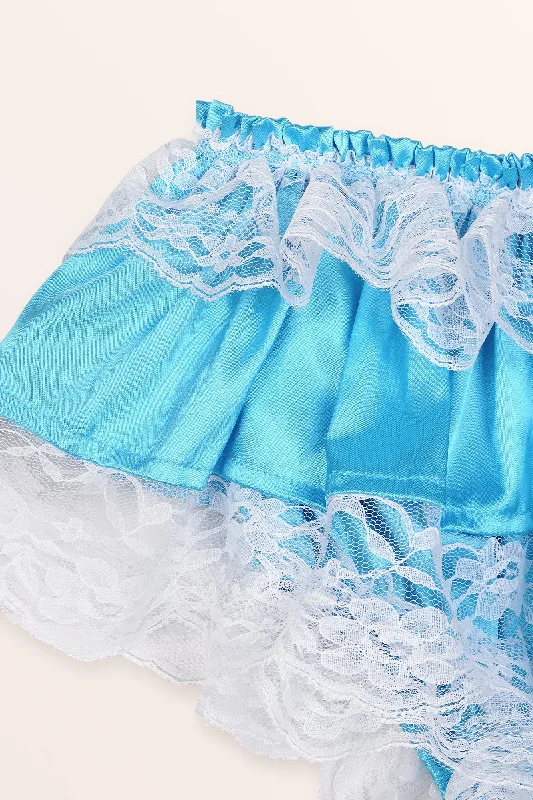 Sissy Satin Lacy Skirted Panties - Aqua Blue